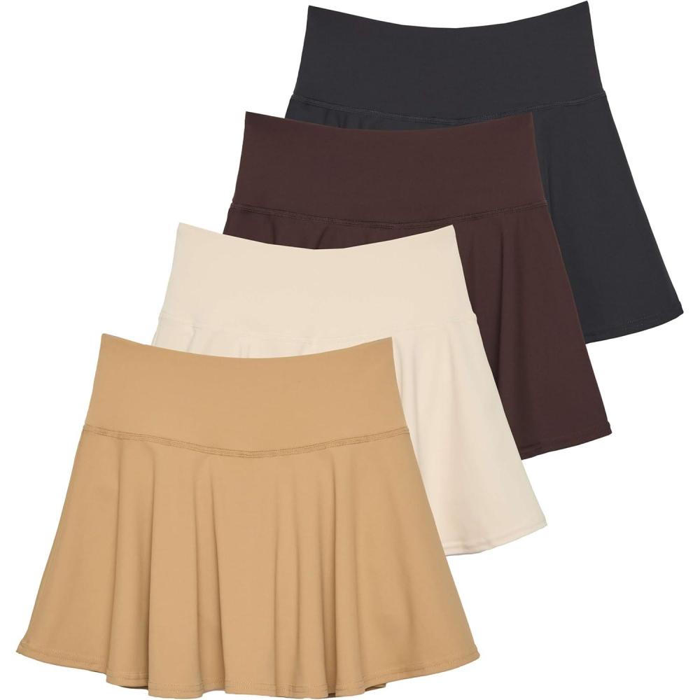 imageReal Essentials 4 Pack Womens Skater Pleated Tennis Skort  Skirt with Shorts Pockets Athletic Golf Workout PlusSet 5