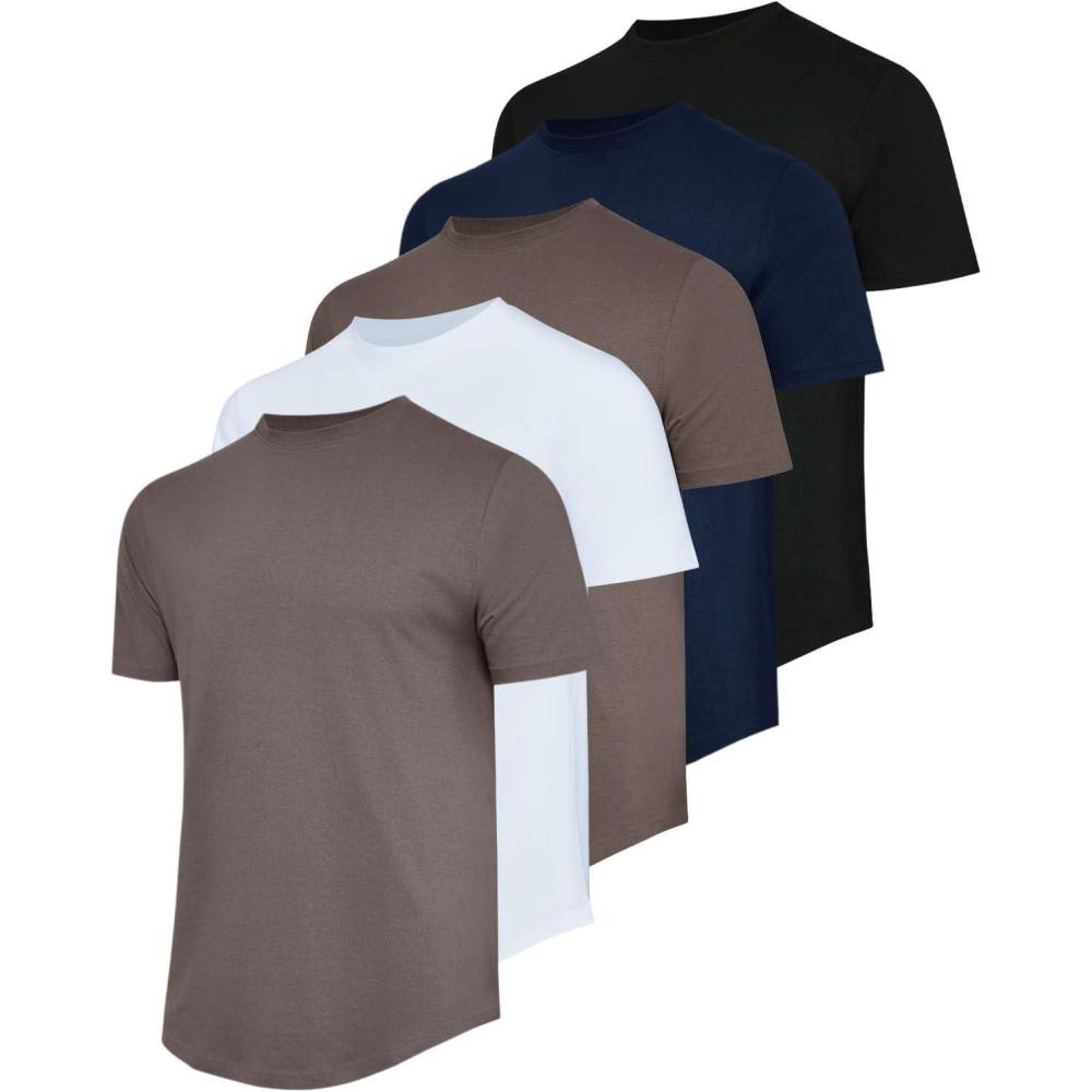 imageReal Essentials 5 Pack Mens 100 Cotton Hipster Curved Hem Droptail Tee  Premium Longline TShirts with Long Tail Drop CutSet 4