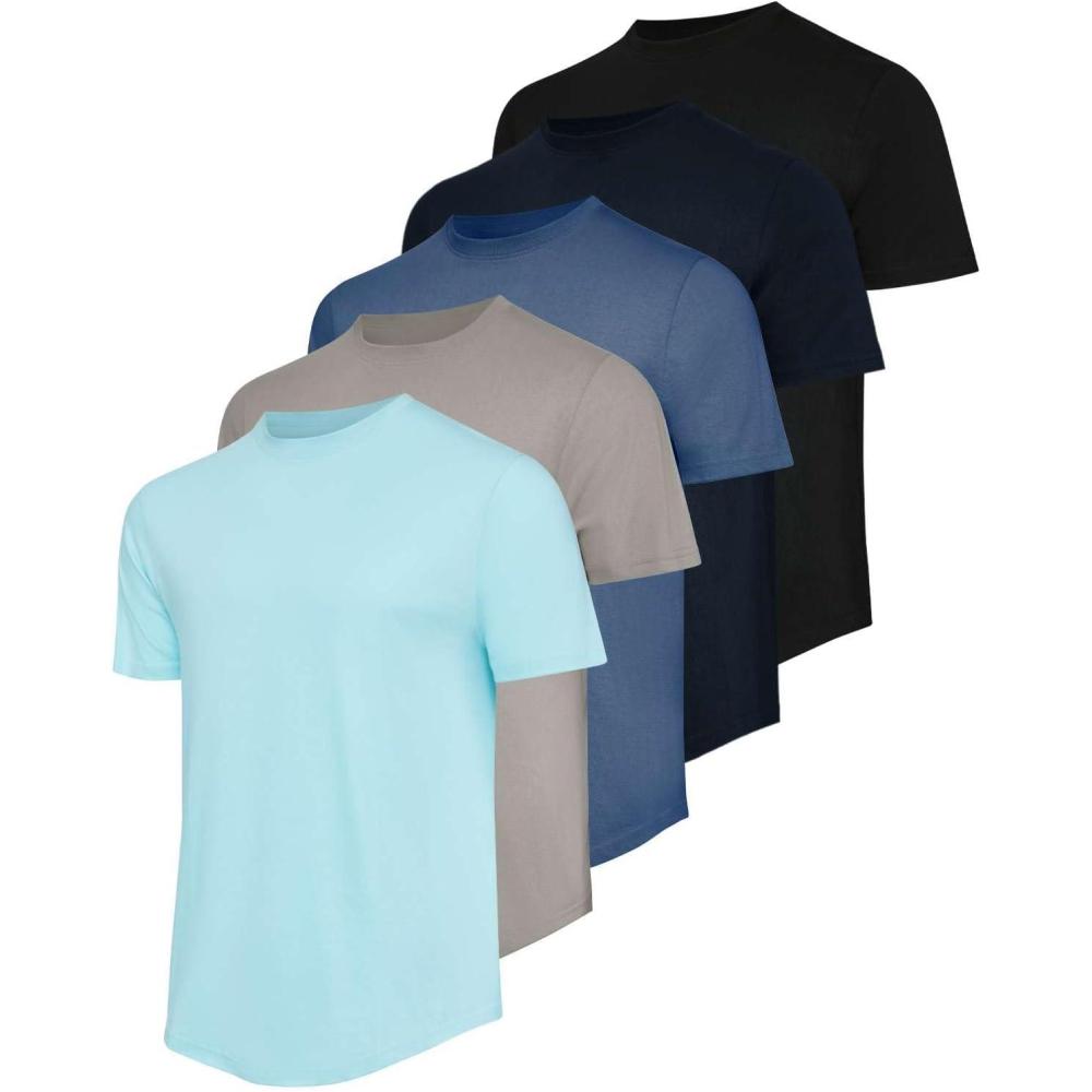 imageReal Essentials 5 Pack Mens 100 Cotton Hipster Curved Hem Droptail Tee  Premium Longline TShirts with Long Tail Drop CutSet 5