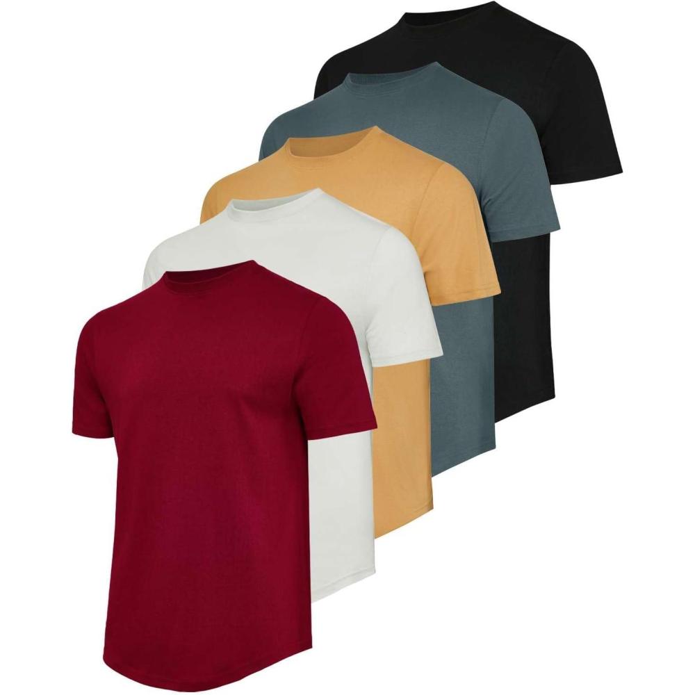 imageReal Essentials 5 Pack Mens 100 Cotton Hipster Curved Hem Droptail Tee  Premium Longline TShirts with Long Tail Drop CutSet 6
