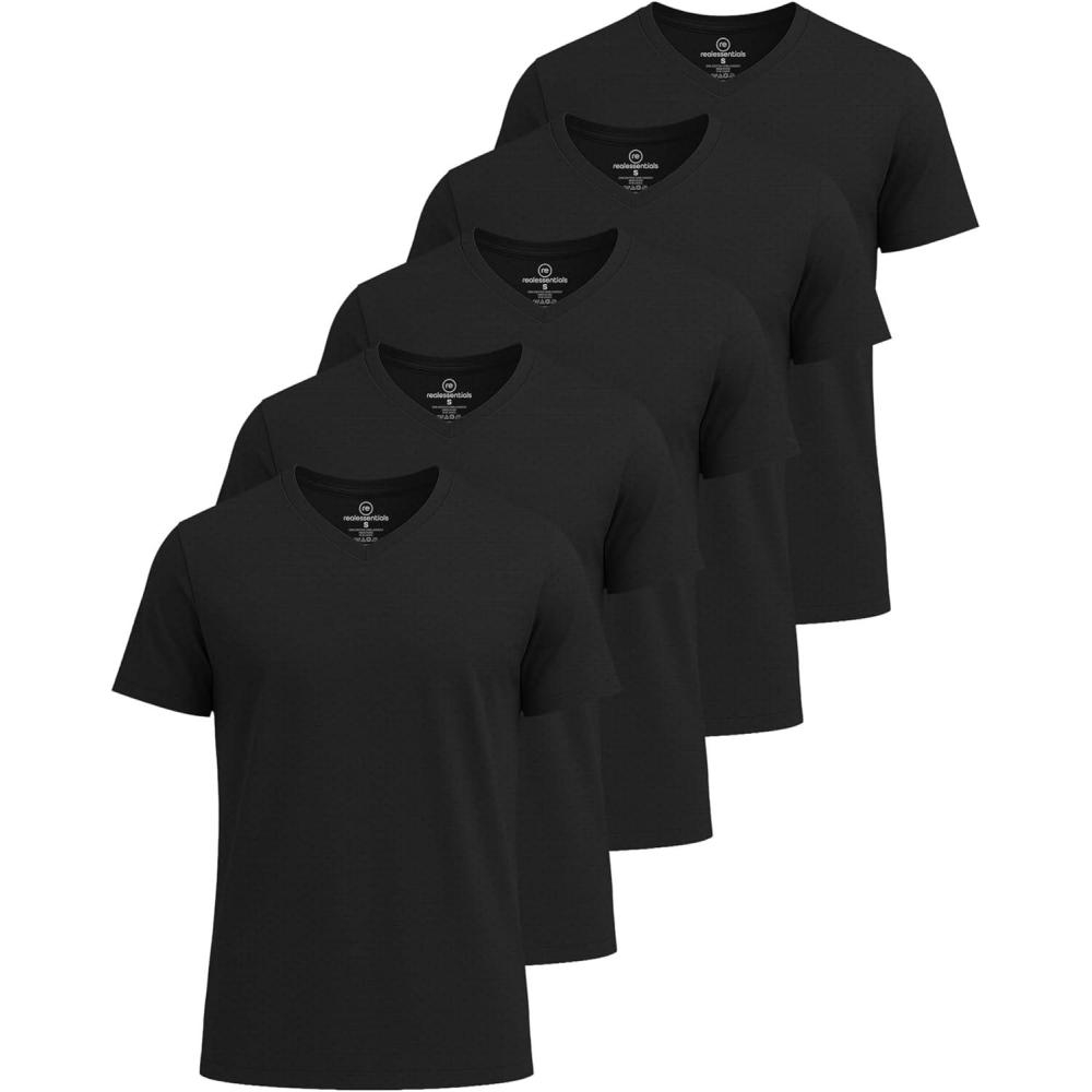 imageReal Essentials 5 Pack Mens Breeze Tech VNeck Dry Fit TShirts Moisture Wicking Athletic Workout ampamp Gym Shirts Big ampampTallSet 1