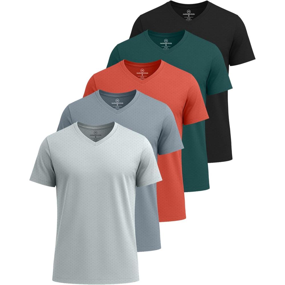 imageReal Essentials 5 Pack Mens Breeze Tech VNeck Dry Fit TShirts Moisture Wicking Athletic Workout ampamp Gym Shirts Big ampampTallSet 4