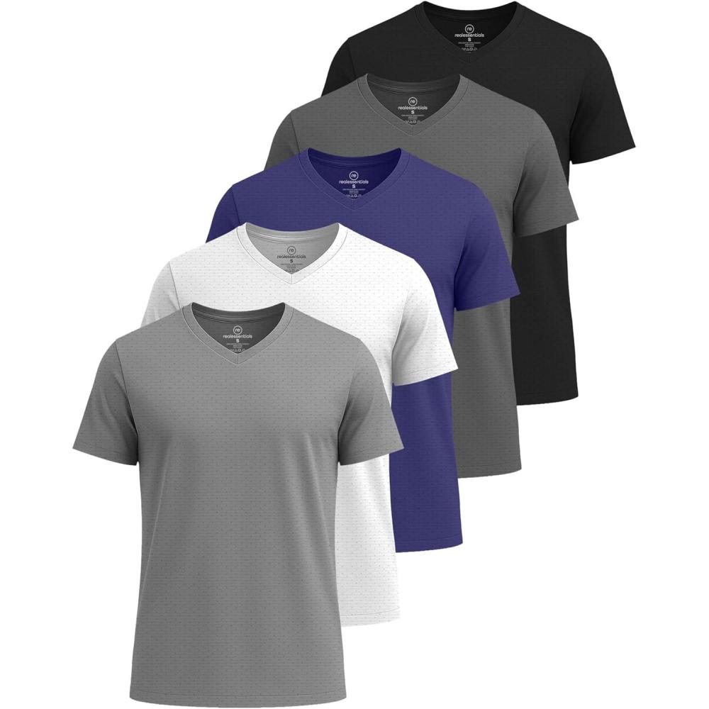 imageReal Essentials 5 Pack Mens Breeze Tech VNeck Dry Fit TShirts Moisture Wicking Athletic Workout ampamp Gym Shirts Big ampampTallSet 5