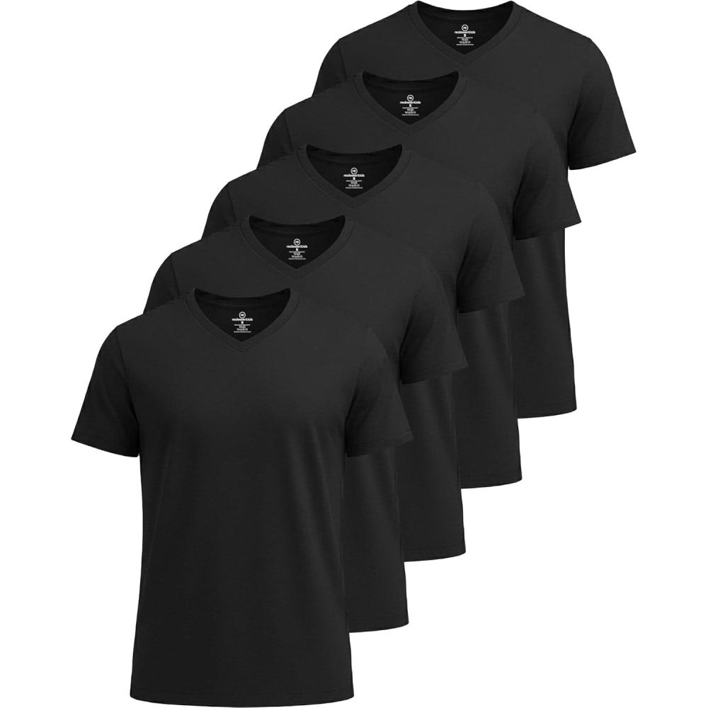 imageReal Essentials 5 Pack Mens VNeck DryFit Moisture Wicking Active Athletic Tech Performance TShirtSet 6