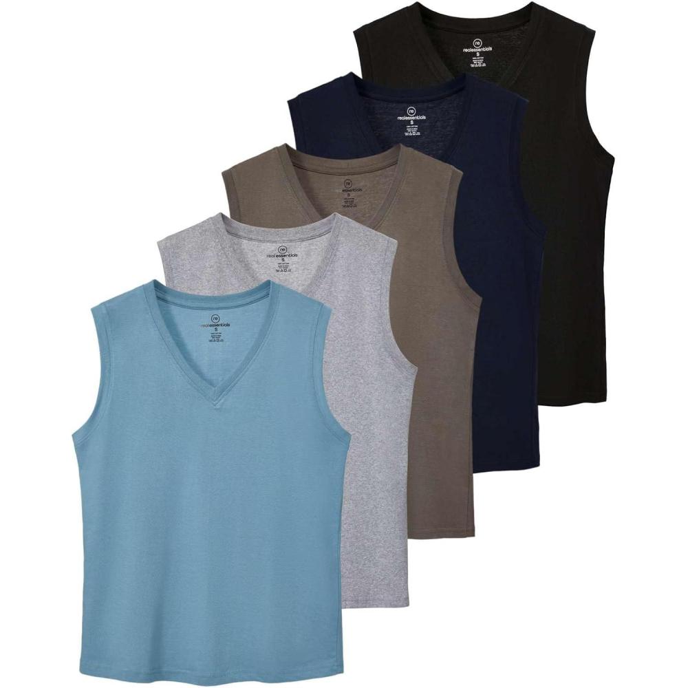 imageReal Essentials 5 Pack Womens 100 Cotton VNeck Sleeveless Tank Top Basic Ladies Casual Shirts Available in Plus SizeSet 1