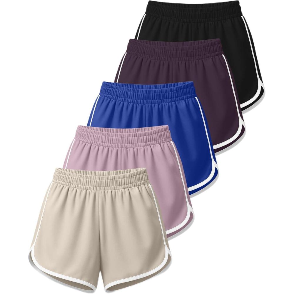 imageReal Essentials 5 Pack Womens DryFit Dolphin Shorts  Athletic Running Workout Gym Lounge Active Casual Plus AvailableSet 4