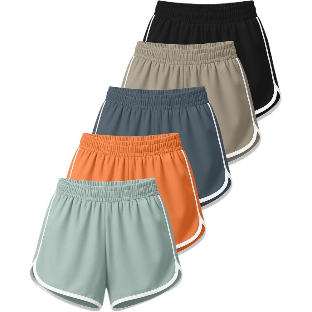 imageReal Essentials 5 Pack Womens DryFit Dolphin Shorts  Athletic Running Workout Gym Lounge Active Casual Plus AvailableSet 7