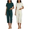 imageReal Essentials 2 Pack Womens Pajamas Short Sleeve Sleepwear Tops and Capri Pants Pjs Print Pajama Sets Available In PlusSet 3