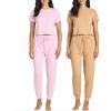 imageReal Essentials 2 Pack Womens Ribbed Knit Lounge Sets  Short Sleeve Top with Jogger SweatpantsWith Jogger Set 3