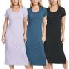 imageReal Essentials 3 Pack Womens Ribbed Jersey Crew Neck Short Sleeve Midi Length Dress with Side SlitBlack  Purple  Blue