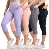 imageReal Essentials 4 Pack Womens Capri Leggings with Pockets Casual Yoga Workout Exercise Pants Available in Plus SizeSet 4