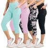imageReal Essentials 4 Pack Womens Capri Leggings with Pockets Casual Yoga Workout Exercise Pants Available in Plus SizeSet 5
