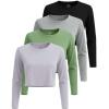 imageReal Essentials 4 Pack Womens Cotton Long Sleeve Crew Crop Top  Casual Cropped TShirt Available in Plus SizeSet 2