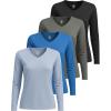 imageReal Essentials 4 Pack Womens Long Sleeve Dry Fit VNeck TShirt  Active Athletic Workout Gym Top Plus AvailableSet 7