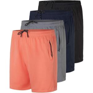 image4Pack Mens 5quot Mesh Running Shorts with Zipper Pockets by Real Essentials5inch  Set 1