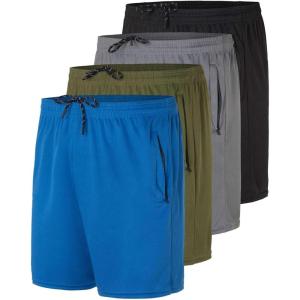 image4Pack Mens 5quot Mesh Running Shorts with Zipper Pockets by Real Essentials5inch  Set 2