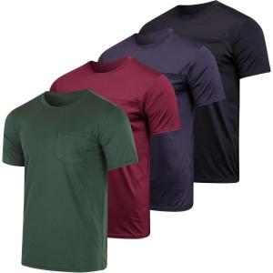 image4Pack Mens Active DryFit Pocket Short Sleeve Crew TShirts Big ampamp Tall by Real EssentialsSet 2