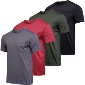 image4Pack Mens Active DryFit Pocket Short Sleeve Crew TShirts Big ampamp Tall by Real EssentialsSet 4