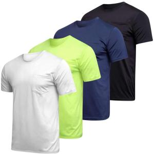 image4Pack Mens Active DryFit Pocket Short Sleeve Crew TShirts Big ampamp Tall by Real EssentialsSet 5