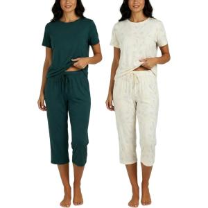 imageReal Essentials 2 Pack Womens Pajamas Short Sleeve Sleepwear Tops and Capri Pants Pjs Print Pajama Sets Available In PlusSet 3