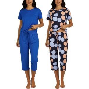 imageReal Essentials 2 Pack Womens Pajamas Short Sleeve Sleepwear Tops and Capri Pants Pjs Print Pajama Sets Available In PlusSet 4