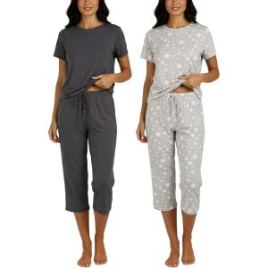 imageReal Essentials 2 Pack Womens Pajamas Short Sleeve Sleepwear Tops and Capri Pants Pjs Print Pajama Sets Available In PlusSet 6