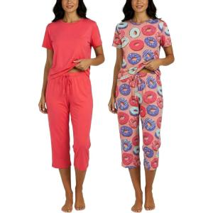 imageReal Essentials 2 Pack Womens Pajamas Short Sleeve Sleepwear Tops and Capri Pants Pjs Print Pajama Sets Available In PlusSet 7