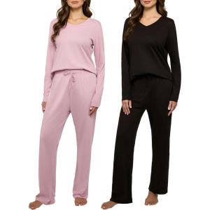 imageReal Essentials 2 Pack Womens Soft Cotton Long Sleeve Pajama Set with Pants  Lounge Sets for Women Available In PlusSet 3