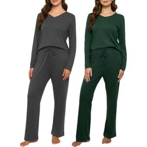 imageReal Essentials 2 Pack Womens Soft Cotton Long Sleeve Pajama Set with Pants  Lounge Sets for Women Available In PlusSet 7