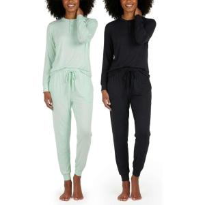 imageReal Essentials 2 Pack Womens Soft Long Sleeve Sleep Set  Comfortable Lounge Pull Over Hoodie and Henley JoggerHenley Set 1