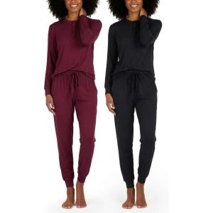 imageReal Essentials 2 Pack Womens Soft Long Sleeve Sleep Set  Comfortable Lounge Pull Over Hoodie and Henley JoggerHenley Set 4