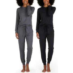 imageReal Essentials 2 Pack Womens Soft Long Sleeve Sleep Set  Comfortable Lounge Pull Over Hoodie and Henley JoggerHenley Set 8