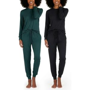 imageReal Essentials 2 Pack Womens Soft Long Sleeve Sleep Set  Comfortable Lounge Pull Over Hoodie and Henley JoggerSet 2