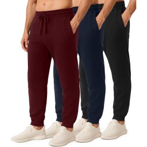 imageReal Essentials 3 Pack Mens Cotton Fleece Jogger Sweatpants  Casual Comfy Athletic Pants with Pockets Big ampamp TallSet 1