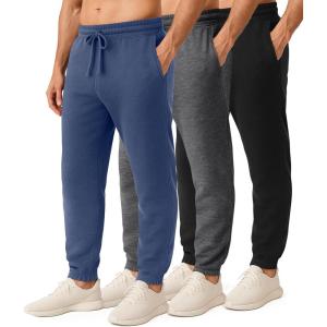 imageReal Essentials 3 Pack Mens Cotton Fleece Jogger Sweatpants  Casual Comfy Athletic Pants with Pockets Big ampamp TallSet 3