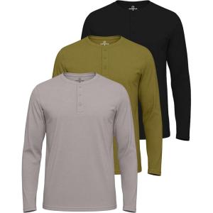 imageReal Essentials 3 Pack Mens Cotton Short ampamp Long Sleeve Henley TShirt Performance Activewear Available in Big ampamp TallLong Sleeve  Set 10