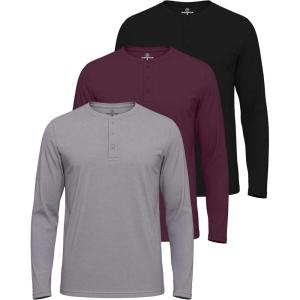 imageReal Essentials 3 Pack Mens Cotton Short ampamp Long Sleeve Henley TShirt Performance Activewear Available in Big ampamp TallLong Sleeve  Set 11
