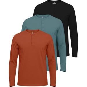 imageReal Essentials 3 Pack Mens Cotton Short ampamp Long Sleeve Henley TShirt Performance Activewear Available in Big ampamp TallLong Sleeve  Set 12