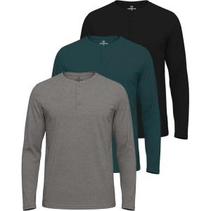 imageReal Essentials 3 Pack Mens Cotton Short ampamp Long Sleeve Henley TShirt Performance Activewear Available in Big ampamp TallLong Sleeve  Set 2