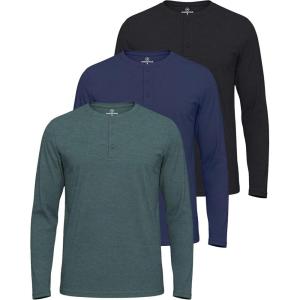 imageReal Essentials 3 Pack Mens Cotton Short ampamp Long Sleeve Henley TShirt Performance Activewear Available in Big ampamp TallLong Sleeve  Set 4