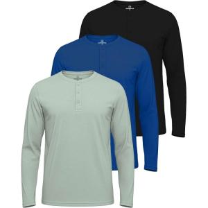 imageReal Essentials 3 Pack Mens Cotton Short ampamp Long Sleeve Henley TShirt Performance Activewear Available in Big ampamp TallLong Sleeve  Set 9
