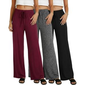 imageReal Essentials 3 Pack Womens Soft Palazzo Pants  Wide Leg Yoga Casual Loungewear Pajama Pj Bottoms Plus AvailableSet 2