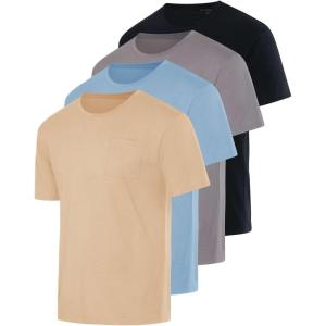 imageReal Essentials 4 Pack Mens Cotton Performance Short Sleeve Crew Neck Pocket TShirt Athletic Top Available in Big ampamp TallSet 12