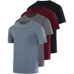 imageReal Essentials 4 Pack Mens Cotton Performance Short Sleeve Crew Neck Pocket TShirt Athletic Top Available in Big ampamp TallSet 5