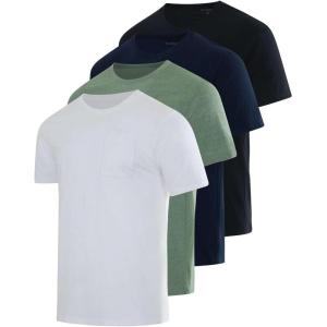 imageReal Essentials 4 Pack Mens Cotton Performance Short Sleeve Crew Neck Pocket TShirt Athletic Top Available in Big ampamp TallSet 6