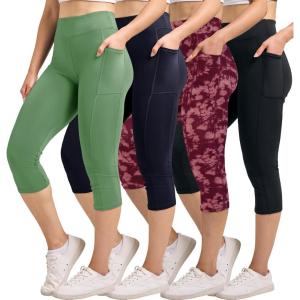 imageReal Essentials 4 Pack Womens Capri Leggings with Pockets Casual Yoga Workout Exercise Pants Available in Plus SizeSet 7