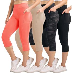 imageReal Essentials 4 Pack Womens Capri Leggings with Pockets Casual Yoga Workout Exercise Pants Available in Plus SizeSet 8