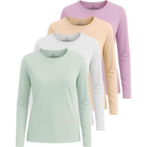 imageReal Essentials 4 Pack Womens Cotton ClassicFit LongSleeve Crewneck TShirt Available in Plus SizeSet 1