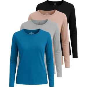 imageReal Essentials 4 Pack Womens Cotton ClassicFit LongSleeve Crewneck TShirt Available in Plus SizeSet 11