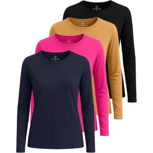 imageReal Essentials 4 Pack Womens Cotton ClassicFit LongSleeve Crewneck TShirt Available in Plus SizeSet 12